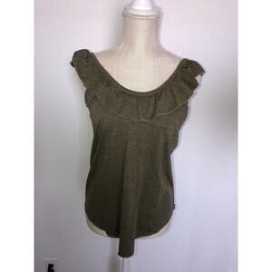 Chaser Vintage Line Olive Ruffle Criss Cross Back Scoop Tank - M